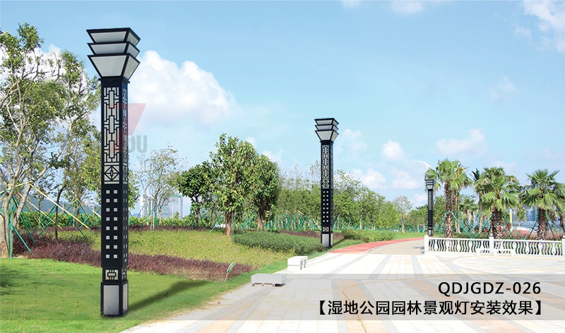 (QDJGDZ-026)公園廣場中式文化方形景觀燈柱安裝實(shí)景效果