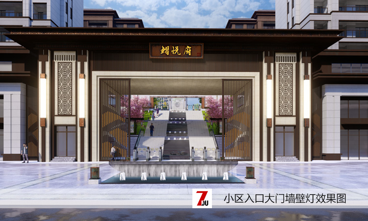 高檔住宅小區(qū)大門兩側立柱墻壁燈效果設計圖